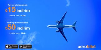 Yurt içi biletlerde 15 TL, yurt dışı biletlerde 50 TL indirim fırsatı Aerobilet’te! Yurt içi biletlerde 15 TL, yurt dışı biletlerde 50 TL indirim fırsatı Aerobilet'te!